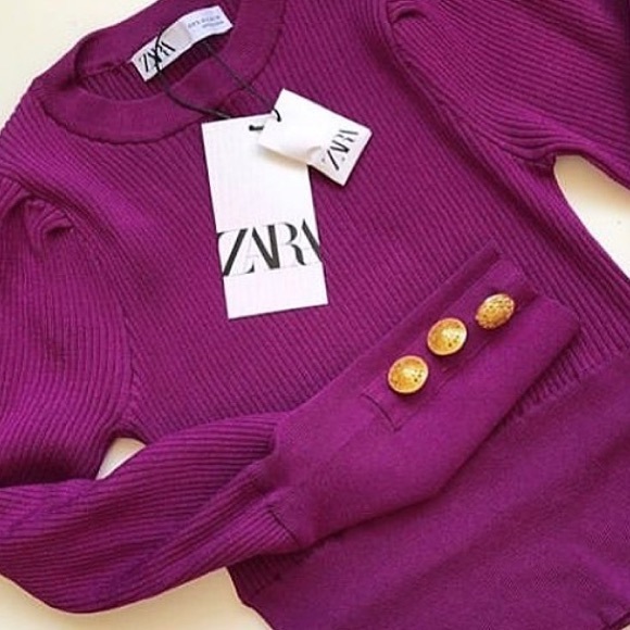 ZARA RIBBED SWEATER W/GOLD BUTTONS - Picture 8 of 8